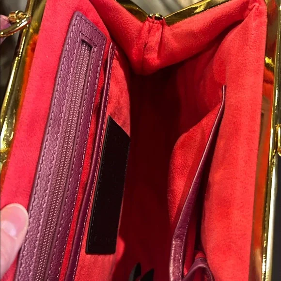 Sharif Purple Long Haired Satchel with Gold Hardware Kisslock 9.5”x7”x2.25” NWT - Picture 9 of 9